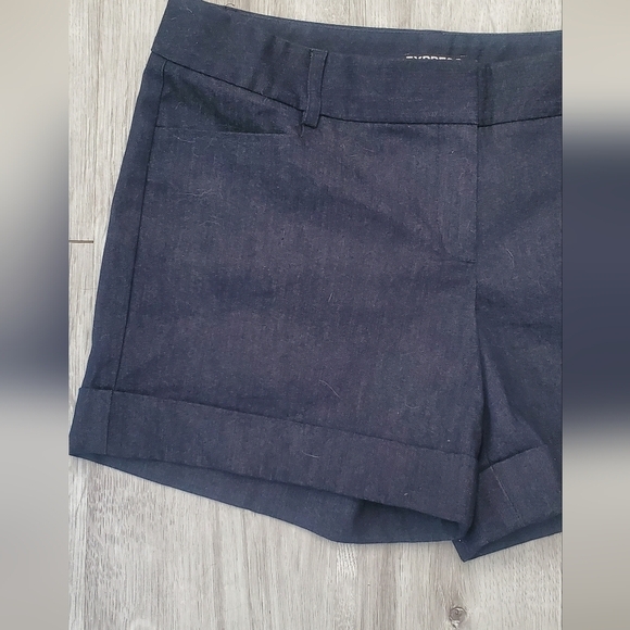 💚5/$25 Express Dark Blue Cotton Chambray Tailored Cuffed Chino Shorts Size 8 - Picture 4 of 7